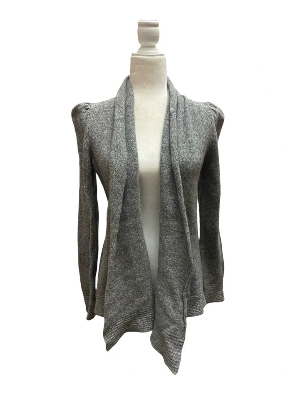 Anthropologie Meguro River Grey Wool Cardigan Sweater Puff Sleeve